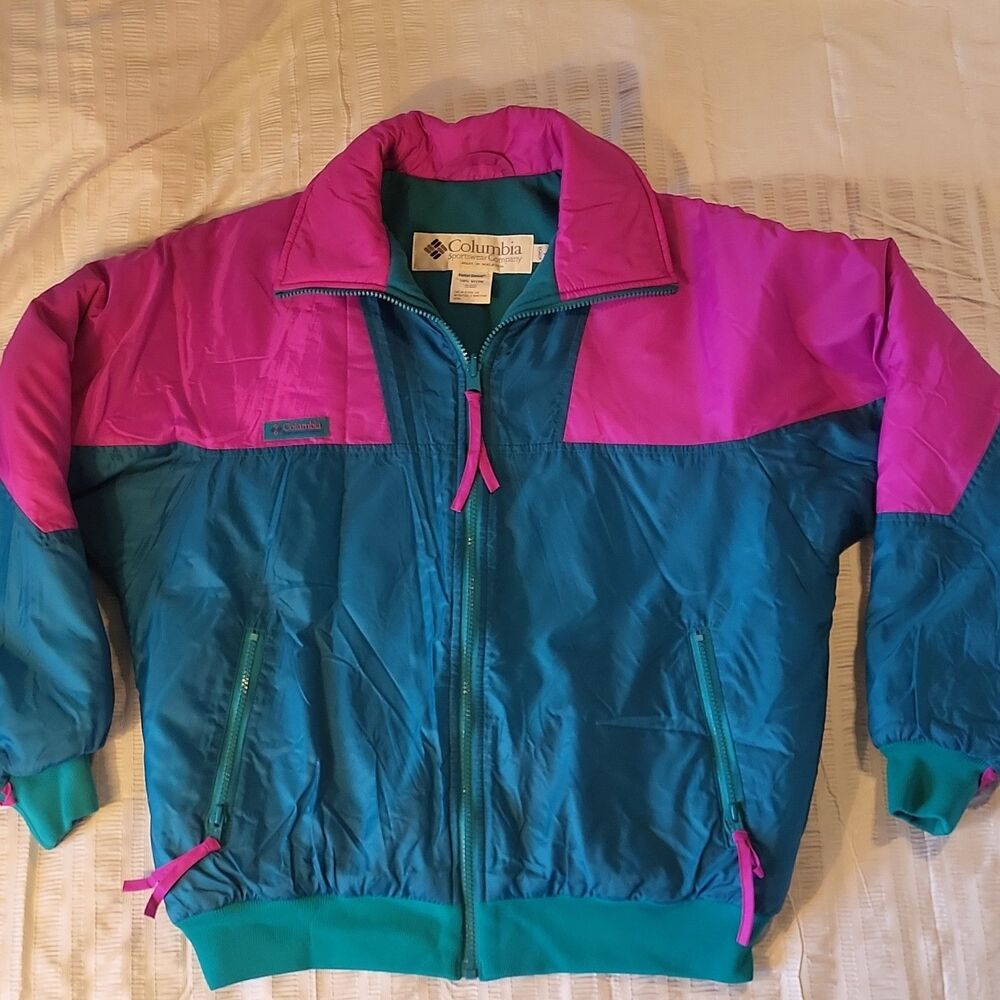Vintage 90s Columbia Ski jacket Wmns L Teal Radial Sleeve Coat Snow 90s 80s